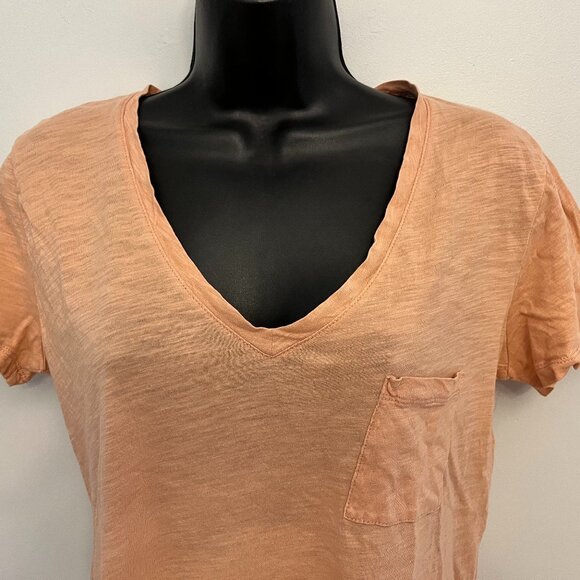 Madewell Peach Cotton V-Neck Short Sleeve T-shirt, Size Medium - Picture 3 of 9